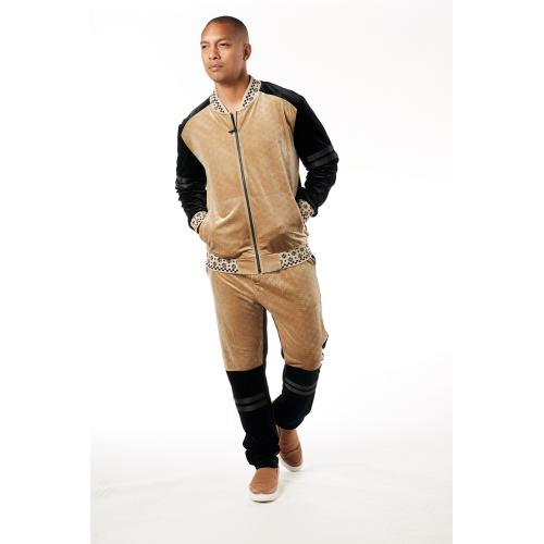 Stacy Adams Beige / Black Cotton Velour Modern Fit Tracksuit Outfit 2605
